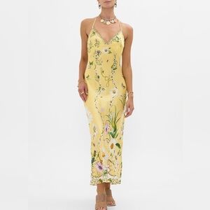 Camilla Yellow Floral Slip Midi Dress
